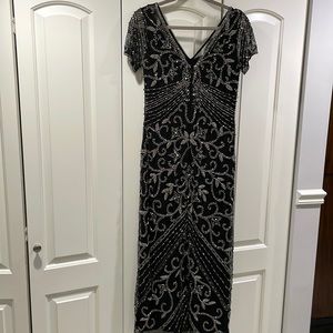 Pissaro Nights Beaded Mesh Column Gown